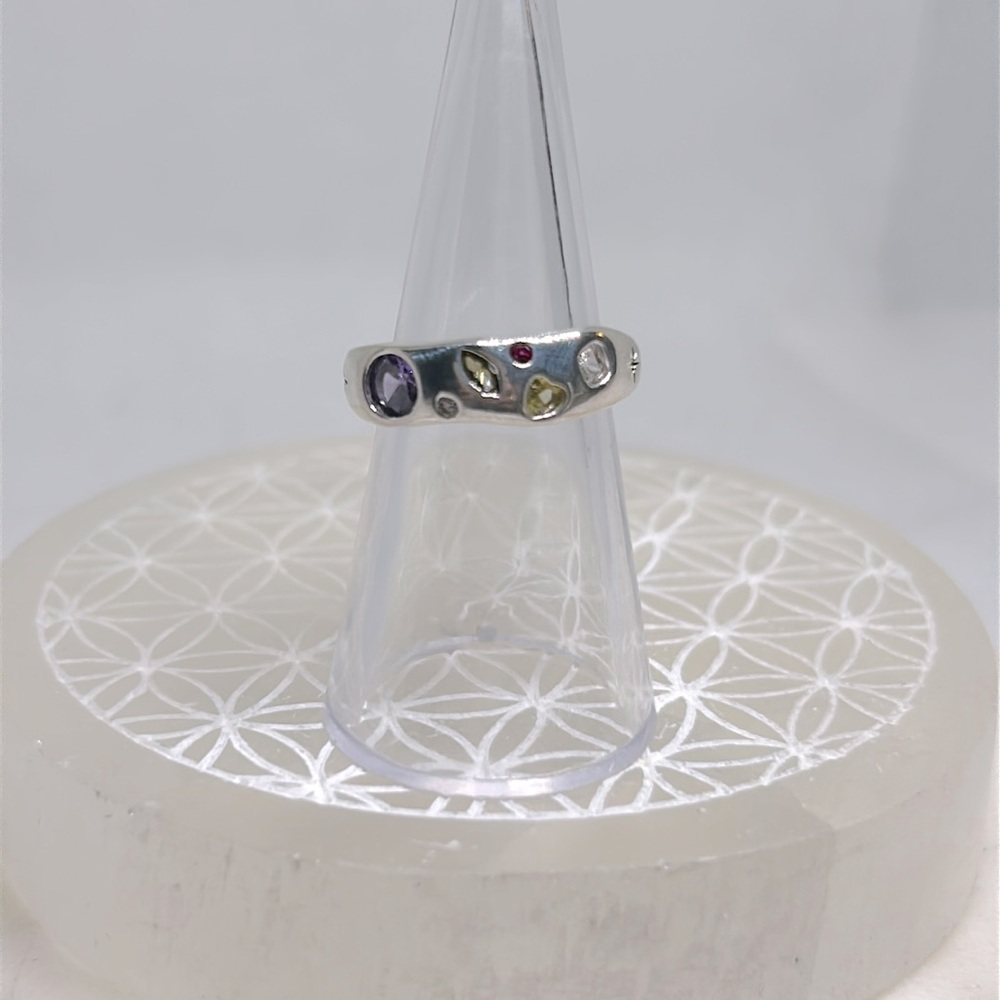 Abstract stone bypass 925 plated ring